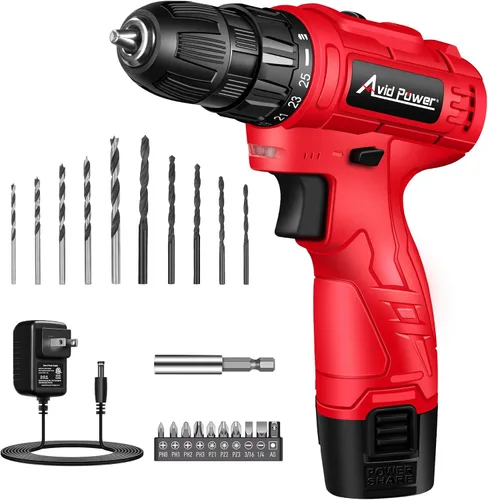 AVID POWER Taladro inalámbrico de 12 V, portabrocas sin llave de 3/8 pulgadas, alta velocidad de 1400 RPM y control de par de 25+1, kit de taladro
