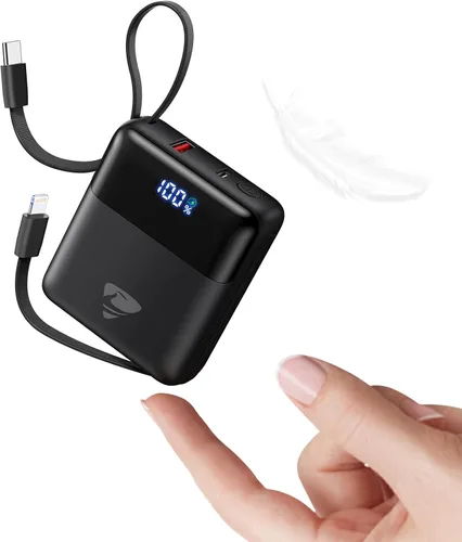 Cargador portátil de 10000 mAh de carga rápida, batería USB C de 22.5 W con cables integrados, pequeño cargador portátil de viaje esenciales para
