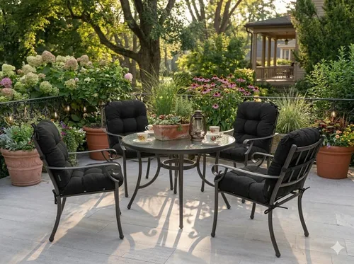 Miniatura 2 de Cojines para sillas de exterior, resistentes a la decoloración, cojín copetudo de repuesto para silla de comedor de patio, juego de 2, respaldo Negro