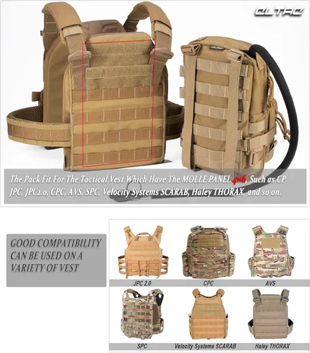 Miniatura 6 de Paquete de Hidratación Táctica Pequeña MOLLE Transportador de Vejiga de Agua para Exteriores para Chaleco Mochila, Negro, Pequeño, Mochilas Daypack