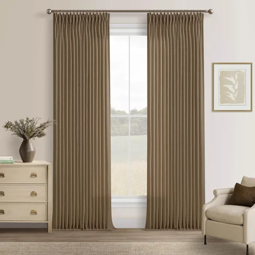 Miniatura 69 de TWODRAPES Cortinas de Lino Plisadas con Pinza Beige Blancas de 54 Pulgadas de Largo 2 Paneles para Comedor Cocina Dormitorio Plisadas Semi