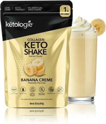 Keto - Batido de colágeno con aceite de coco, prebióticos, péptidos de colágeno hidrolizados alimentados con pasto tipo I y III, bajo en