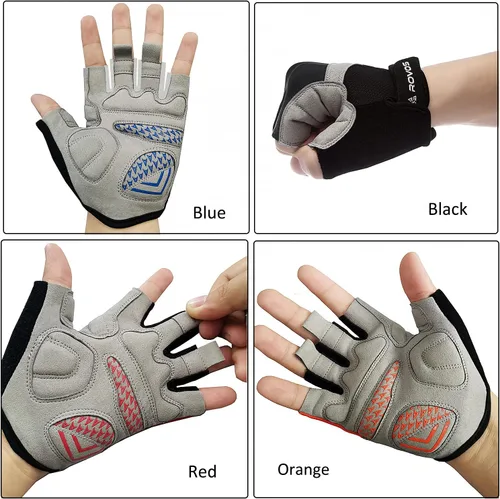 Miniatura 4 de ROVOS Guantes de ciclismo para hombres y mujeres, guantes de ciclismo acolchados de medio dedo de 0.197 in, transpirables de montaña y carretera