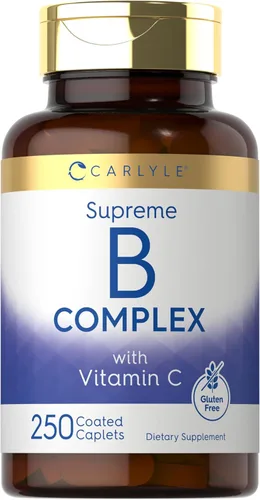 Carlyle Vitaminas del complejo de vitamina B | 250 cápsulas | con vitamina C | Suplemento para mujeres y hombres | Vegetariano, sin OMG y sin gluten