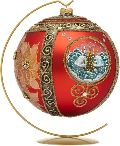 Miniatura 18 de Adorno navideño de capilla azul con soporte, bola de vidrio soplado polaco pintada a mano, bola extra grande de 8 pulgadas/200mm, adorno de fe eterna