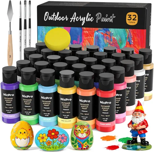 Miniatura 11 de Nicpro Juego de pintura acrílica al aire libre de gran volumen de 14 colores (500 ml, 16.9 oz) Suministros de pintura artística ricos, no tóxicos