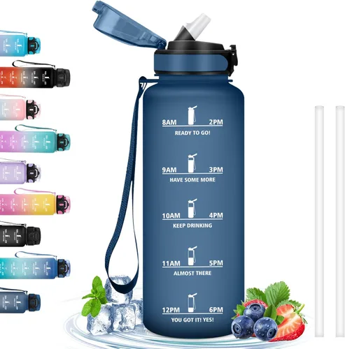 Miniatura 57 de Botella de agua – 16.9 fl oz – Botella de agua para niños, botella de sorbete a prueba de fugas, botella deportiva con marcador de tiempo, botella