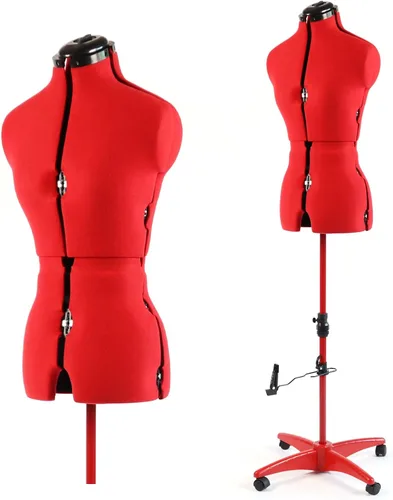 Maniquí ajustable para vestidos de costura, para mujer, talla 6-14, con forma de cuerpo para clavar alfileres con 13 diales, base rodante Rojo
