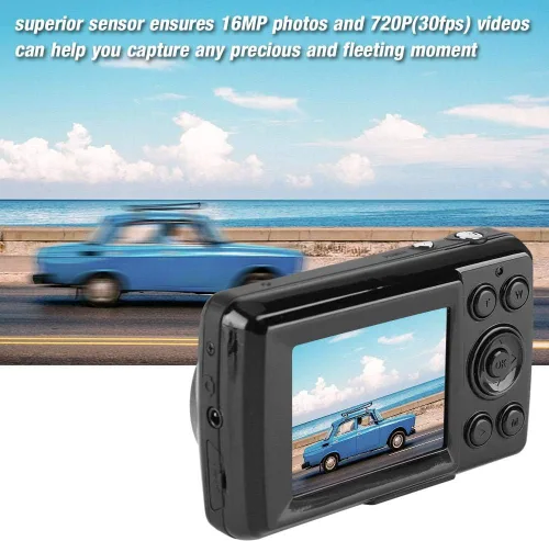 Miniatura 2 de Cámara digital para niños, video 720P de 2.4 pulgadas, pantalla LCD de 4X, zoom digital de 16 MP, videocámara compacta con luz de relleno y soporte