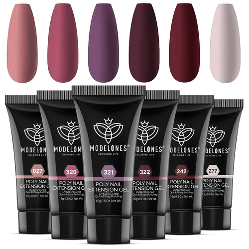 Miniatura 9 de Modelones - Juego de gel de uñas de polietileno, 6 colores de la colección Confeti Rosa, rosa desnudo, colores con purpurina, gel de extensión