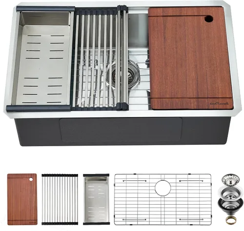 Miniatura 11 de Fregadero de cocina de montaje inferior, fregadero de cocina de acero inoxidable calibre 16, fregadero de cocina de 33 x 19 x 10 pulgadas