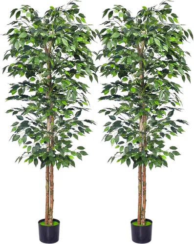 Miniatura 8 de HAIHONG Paquete de 2 ficus artificiales de 4 pies, plantas falsas con maceta de plástico resistente, árboles de ficus artificiales para el hogar
