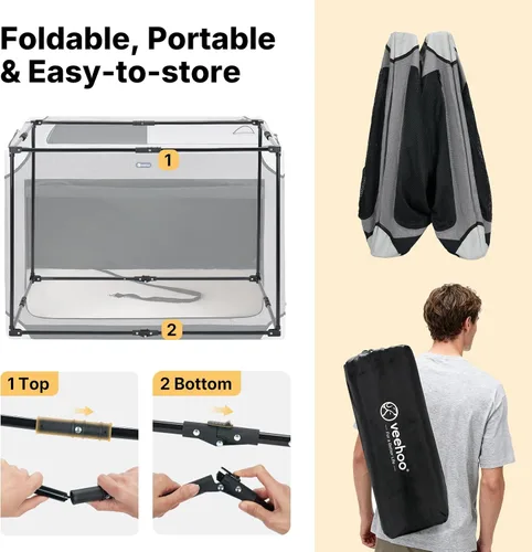 Miniatura 5 de Veehoo Jaula grande para perros para interiores y exteriores, portátil, plegable, para perros, 42 pulgadas, suave, plegable, con ventanas de malla