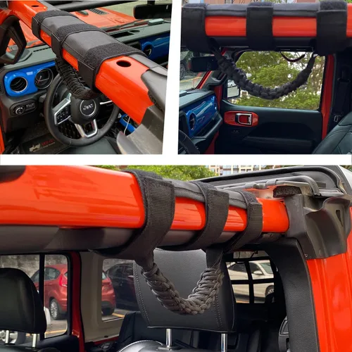 Miniatura 7 de 2x Asas de Agarre de Barra Enrollable para Jeep Wrangler YJ TJ JK JKU JL JLU Sports Sahara Freedom Rubicon Unlimited X Gladiator JT 1955-2022 Negro