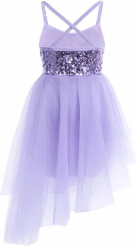 Miniatura 2 de TiaoBug Niñas Lentejuelas Dobladillo Irregular Baile Latino Traje Lírico Ballet Vestido Leotardo Falda Gasa Brillante Hada Danza