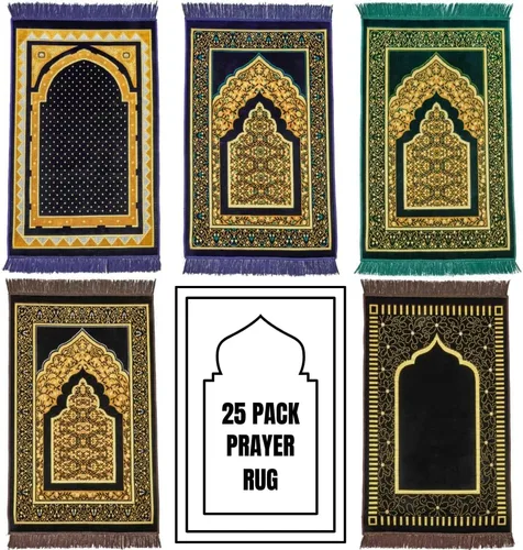 Miniatura 18 de Alfombra de oración – Alfombra turca Janamaz Sajada de felpa suave para hombres y mujeres, alfombrilla de oración lisa y sólida, regalo de Ramadán