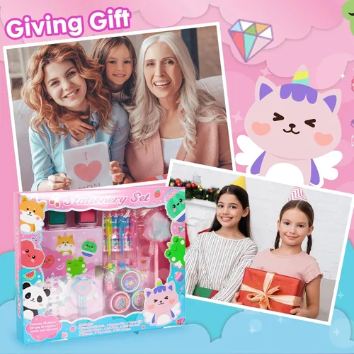 Miniatura 2 de Diario de animales para niñas con cerradura, juego de papelería de animales con diario secreto, sellos, bolígrafos, cuaderno de diario, regalo