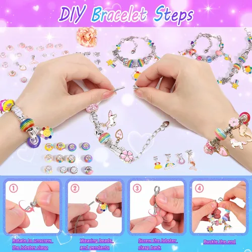 Miniatura 6 de Kit de Fabricación de Pulseras de Abalorios para Niñas de 8 a 12, Kit de Joyería de Bricolaje con Caja, Artes y Manualidades para Niños de 6 a 8