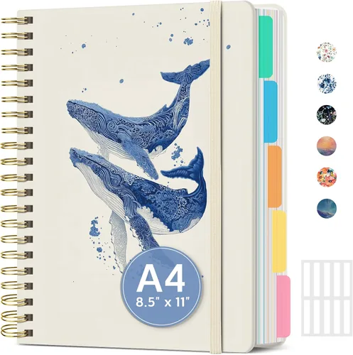 Miniatura 31 de Cuadernos grandes de espiral rayados para el trabajo con divisores y pestañas extraíbles, 8.5 x 11 pulgadas, bonito cuaderno de tapa dura de 5 A