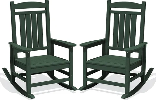 Miniatura 47 de KINGYES Mecedoras de polietileno de alta densidad para exteriores, sillas mecedoras para patio con soporte de 330 libras, balancín suave para porche