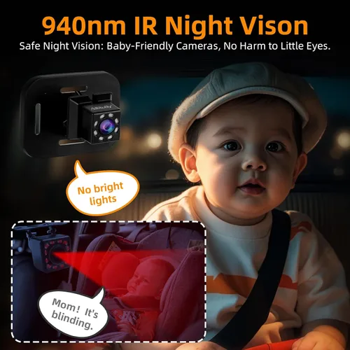 Miniatura 4 de Cámara de Monitoreo para Coche de Bebé AllRuby, Espejo de Coche para Bebé, para Puertos USB/USBC/Encendedor de Cigarrillos, Vista Amplia y Clara