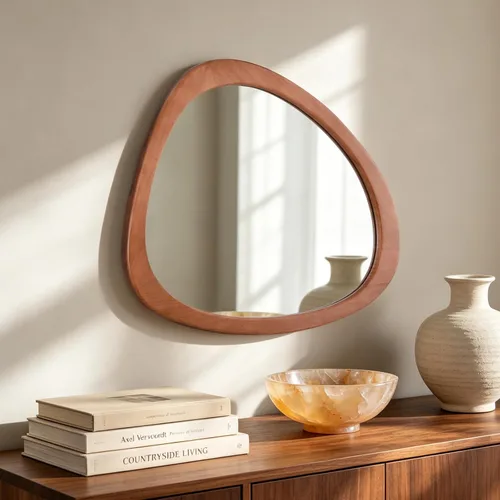 Miniatura 10 de HOMECOOKIN Espejo asimétrico de 19 pulgadas de alto x 23 pulgadas, espejo de pared de madera irregular para dormitorio, sala de estar, entrada