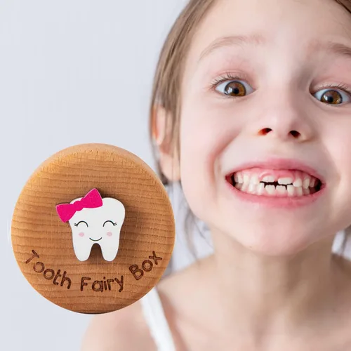 Miniatura 5 de Caja de madera de hadas de dientes para niñas y niños, bonita caja de dientes con diente 3D, almacenamiento de dientes perdidos para niños, caja