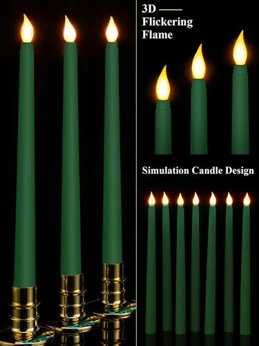 Miniatura 3 de Treela 24 piezas de velas cónicas sin llama, operadas con pilas, falsas a granel, velas de 11 pulgadas, luces LED, candelabros parpadeantes cónicos