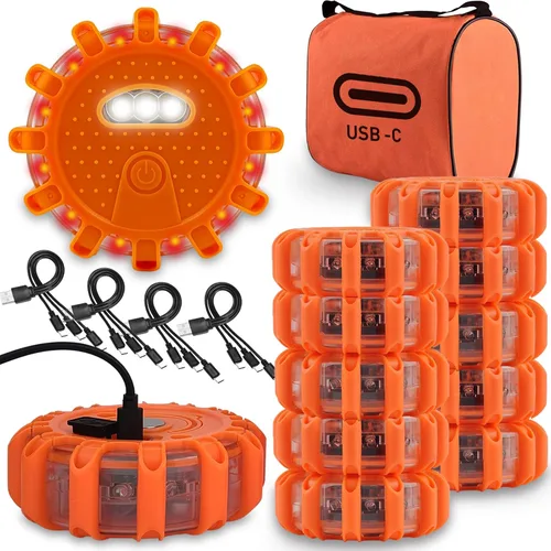 Miniatura 8 de Ecoangel Bengalas LED de Carretera Recargables por USB Luces de Emergencia - Baliza de Seguridad para Automóvil de Advertencia en Carretera Kit de 3