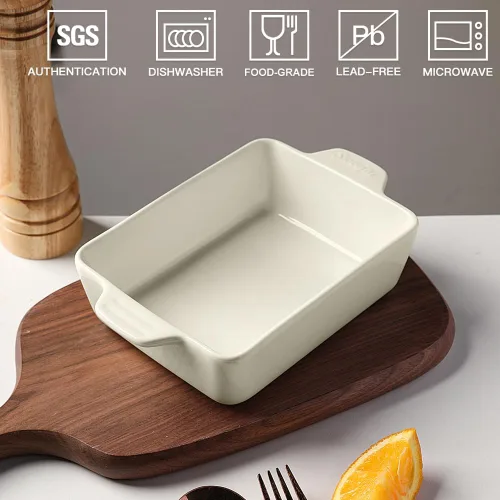 Miniatura 2 de Sweejar Plato de Cerámica para Hornear, Bandeja Rectangular Pequeña para Hornear con Asas Dobles, 20 Oz para Cocinar, Brownie, Cocina, 6.5 x 4.9 x