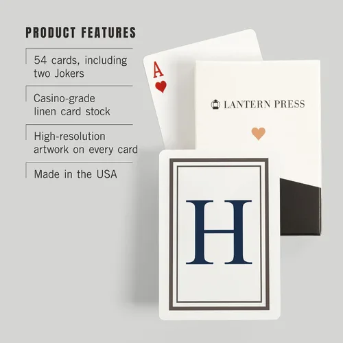 Miniatura 3 de Lantern Press Monograma, Estate, Gris y Azul, H (52 cartas de juego, baraja de cartas de tamaño póquer con Jokers)