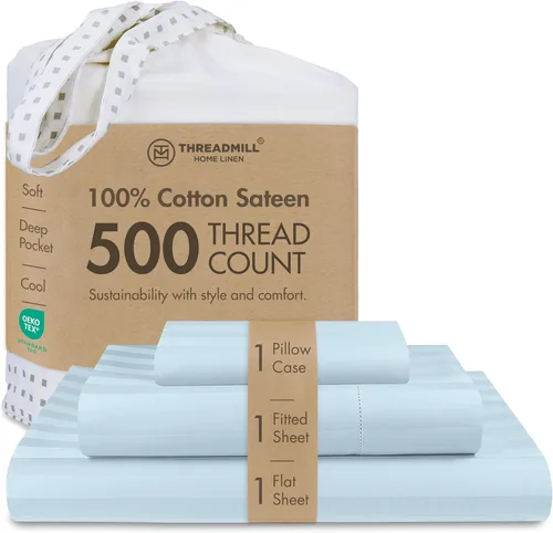 Miniatura 46 de Threadmill - Sábanas de algodón de lujo para hotel, tamaño King, 100% algodón, 500 hilos con bolsillo profundo, ajuste cómodo, suaves y frescas