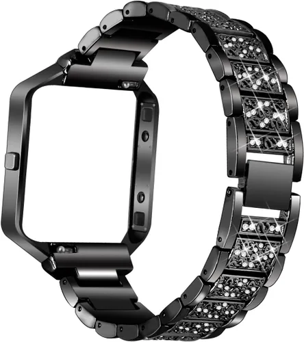 AISPORTS Correa compatible con Fitbit Blaze con marco para mujer, ajustable de acero inoxidable con purpurina, joyería de cristal de diamante, Negro