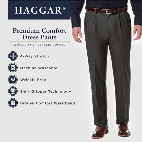 Miniatura 5 de Haggar Pantalón de vestir para hombre de primera calidad y ajuste clásico plisado en la parte delantera (tallas regulares y grandes y altas)