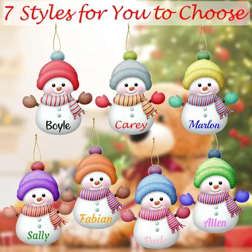 Miniatura 3 de 7 adornos de Navidad personalizados de muñeco de nieve con nombre, adornos familiares personalizados para árbol de Navidad, decoración colgante