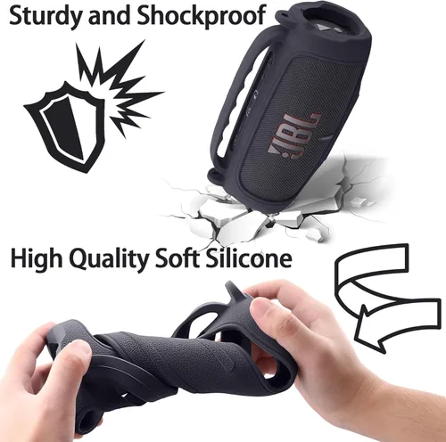 Miniatura 6 de Funda de silicona compatible con JBL Charge 5 Altavoz Bluetooth portátil impermeable (Cubierta de silicona negra)