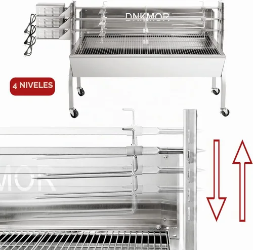 Miniatura 7 de Parrilla con espetón de acero inoxidable a carbón, parrilla con espetón con capucha de 50" para cerdo y cordero, parrilla a carbón con espetón