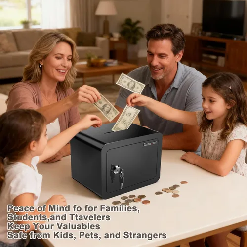 Miniatura 4 de Caja fuerte pequeña, cajas fuertes tipo casillero con llave y ranura para monedas, pequeñas cajas fuertes para dinero, seguridad doméstica