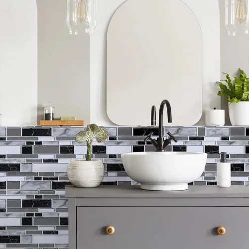 Miniatura 6 de Loseta en muro adhesiva de color blanco y negro para cocina, papel tapiz removible de 11.8 x 78.7 pulgadas, papel adhesivo con azulejos para baño