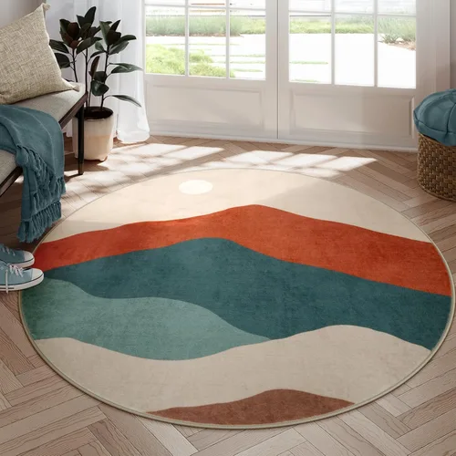 Miniatura 24 de Alfombras abstractas redondas de 5 pies para dormitorio, alfombra circular lavable antideslizante, alfombra de piso suave y colorida de pelo bajo