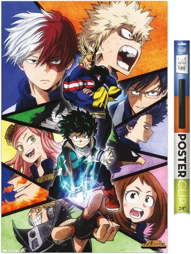 Miniatura 12 de Trends International My Hero Academia-Faces - Póster de pared de 14.725 x 22.375 pulgadas, versión con marco en color madera rústica