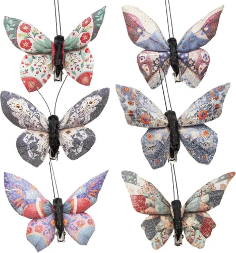 Miniatura 7 de Juego de Adornos Artificiales de Plumas en 3D Mariposa para Fiesta, Juego de 12 Adornos de Color para Árbol de Navidad(C)