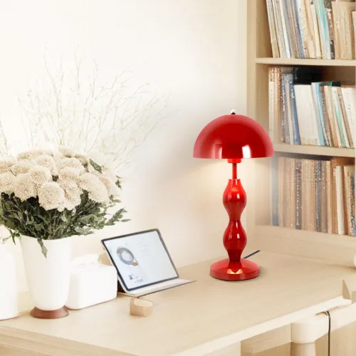 Miniatura 6 de Lámpara de mesa de hongos, lámparas únicas de maceta para dormitorio, bonita lámpara de escritorio LED roja, lámpara moderna de mediados de siglo