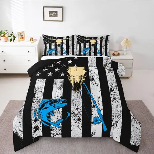 Miniatura 35 de Erosebridal Juego de edredón de bandera estadounidense tamaño individual para niños y adolescentes, juego de ropa de cama de camuflaje, edredón