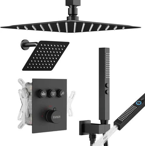 Miniatura 36 de Shower Faucet Set Brushed Nickel Shower System, Dual Head Shower Set STARBATH 12'' Ceiling Mount and 6''Wall Mount Rainfall Shower Systems with