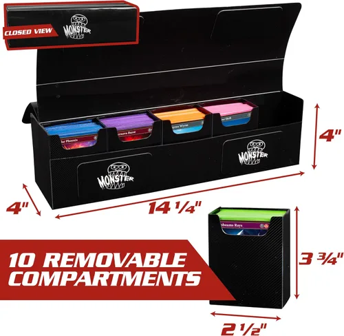 Miniatura 2 de Monster Protectors Caja magnética Deca de 10 barajas, color negro, con capacidad para 750 tarjetas TCG, cierre de autobloqueo, compatible