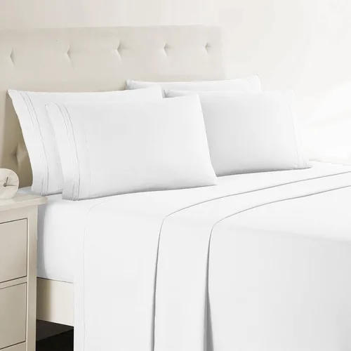 Miniatura 17 de Clara Clark - Juego de sábanas King con Flex Top, 6 piezas - Sábanas de lujo para cama King con cabeza dividida, juego de cama súper suave, King