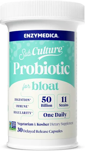 Enzymedica SubCulture Probiótico para la hinchazón y la salud digestiva, cápsulas de suplemento probiótico para mujeres y hombres, 50 mil millones
