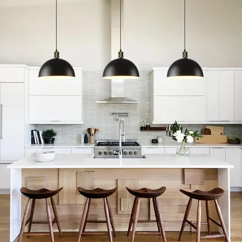Miniatura 7 de Luces Colgantes Negras para Isla de Cocina, 11.8" Accesorios de Luz Colgante de Cúpula Moderna Estilo Granja Luces Colgantes para Comedor Pasillo