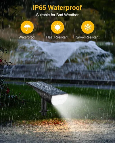 Miniatura 4 de Focos solares impermeables para exteriores, 3 modos de iluminación, focos solares, luz de atardecer a amanecer, para patio, camino, paisaje, Blanco
